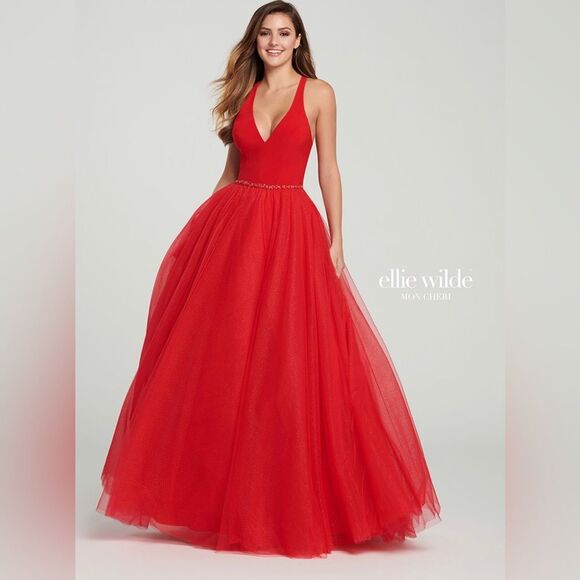 Ellie Wilde by Mon Cherie Womens Prom Dress Size 2 Red Formal Gala HOCO - Picture 1 of 11
